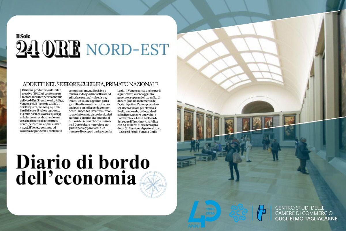 Sfondo di un museo del Veneto e in primo piano screenshot del titolo dell'articolo