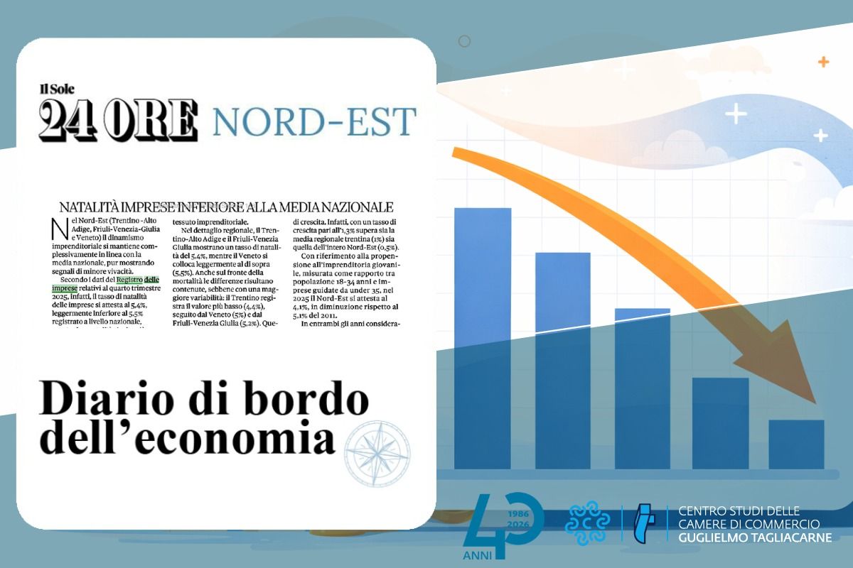 In primo piano lo screenshot del titolo dell'articolo e sullo sfondo un grafico con freccia che punta verso il basso